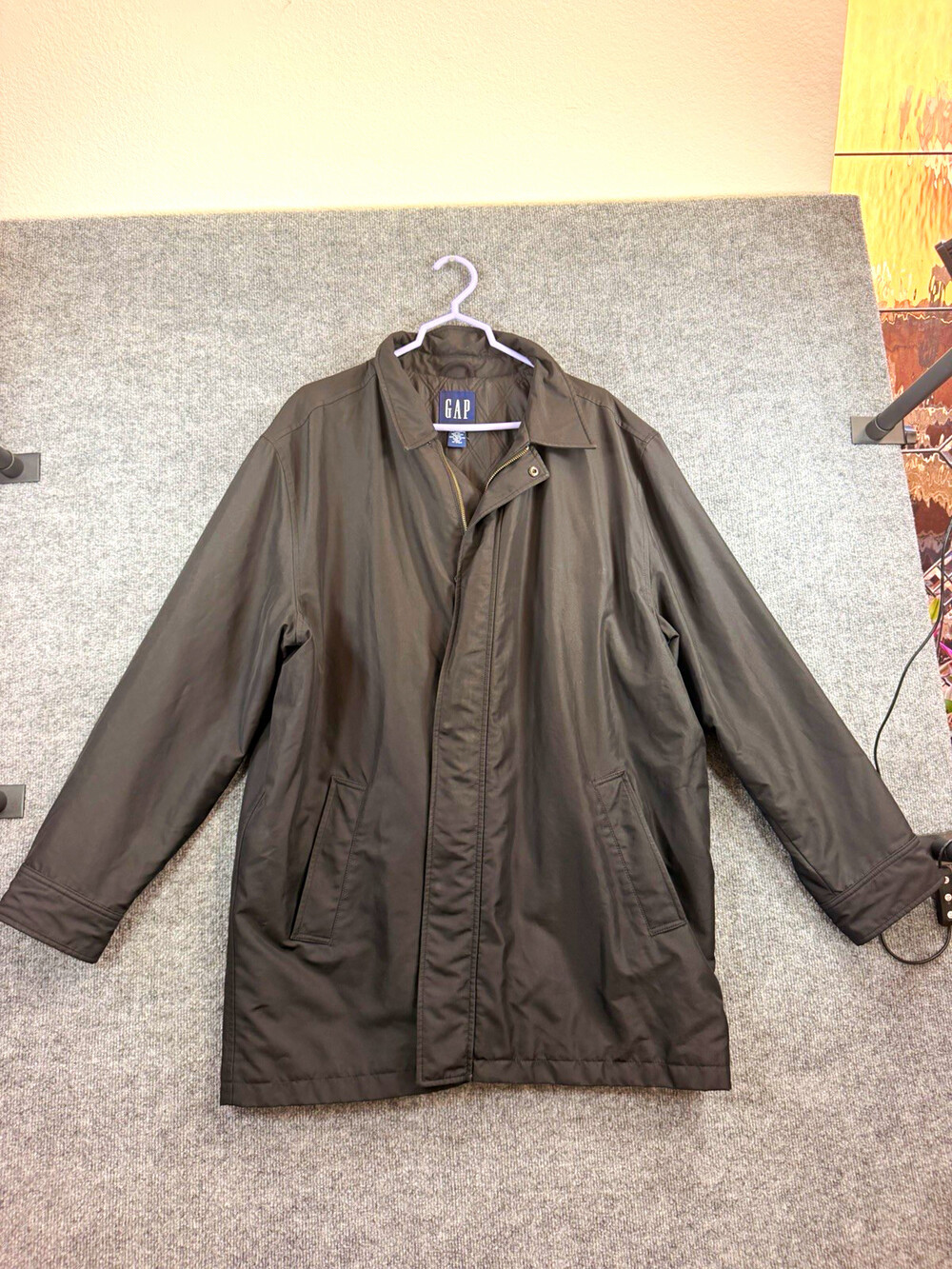 Vintage 2001 GAP Men’s XL Black Insulated Car Coat Jacket Y2K Quilted